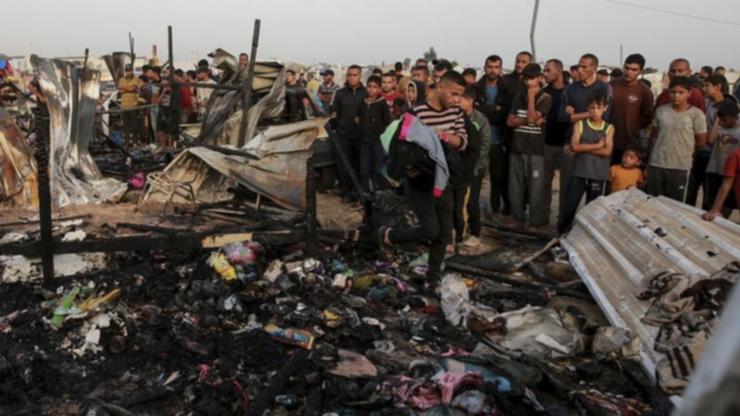 Destruction after an Israeli strike where displaced people were staying in Rafah in the Gaza Strip. (AP PHOTO)