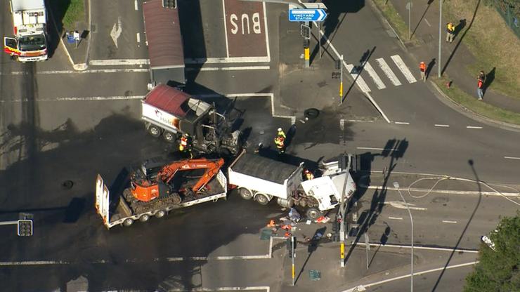 Traffic is being diverted after two trucks were involved in a fiery crash at the intersection of Bandon Rd and Chapman Rd at Vineyard.