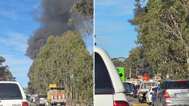 Two men have been hospitalised after two trucks crashed at Vineyard on Thursday.