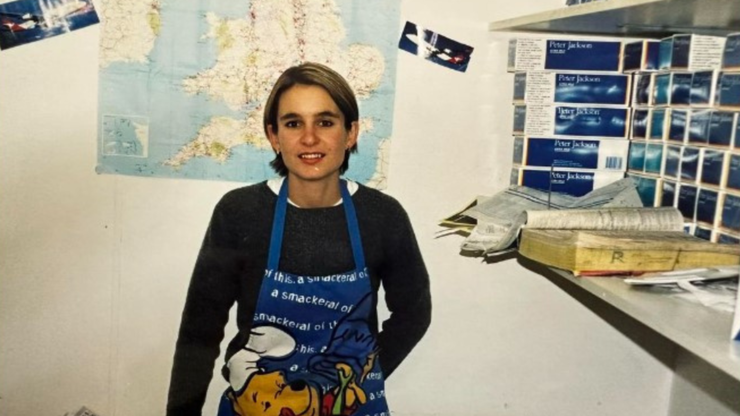 Reggie Bird in her fish and chip shop before winning the first Big Brother Australia. 